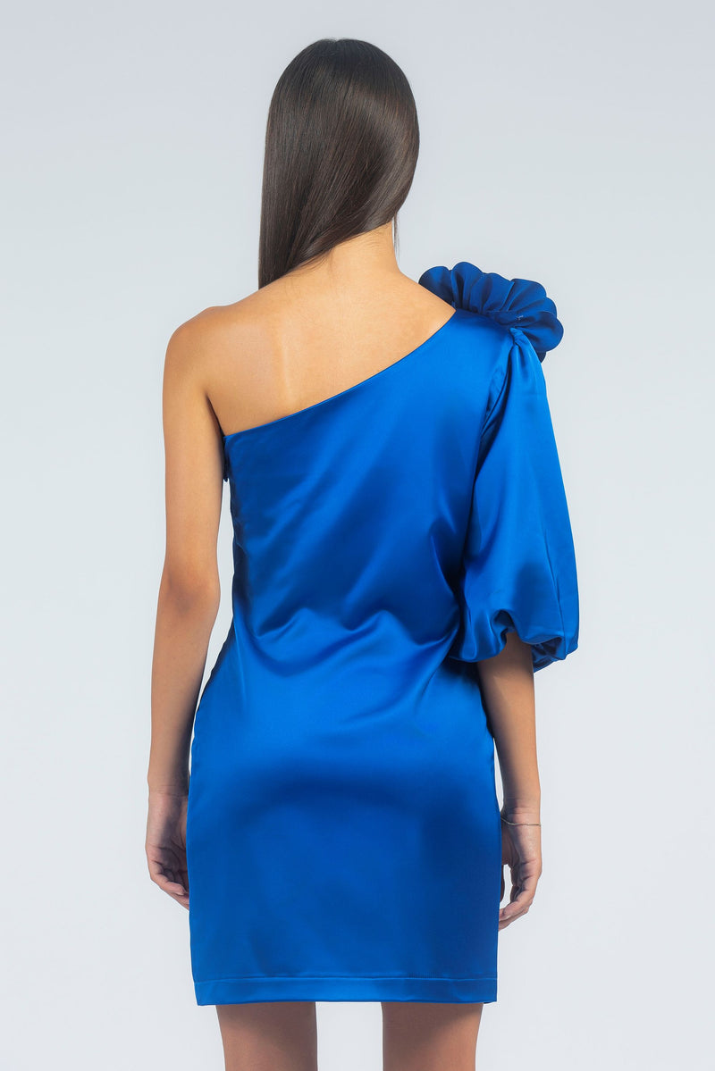 Abito tubino monospalla con fiore applicato – Valentina Rio