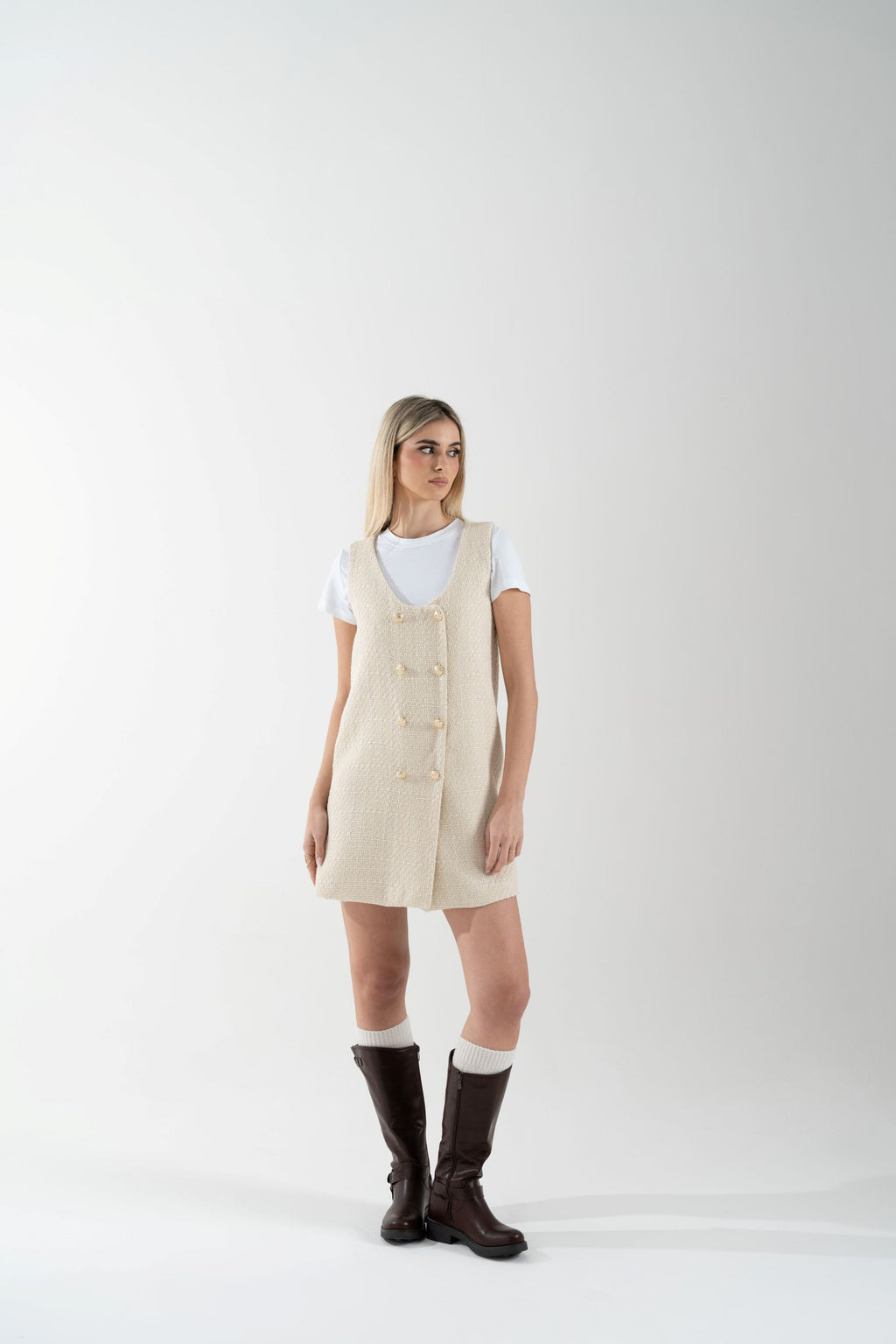 Abito giromanica in tessuto tweed
