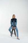 Camicia over in punto maglia con inserti in jeans