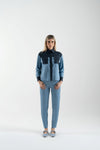 Camicia over in punto maglia con inserti in jeans