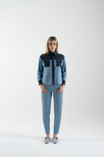 Camicia over in punto maglia con inserti in jeans