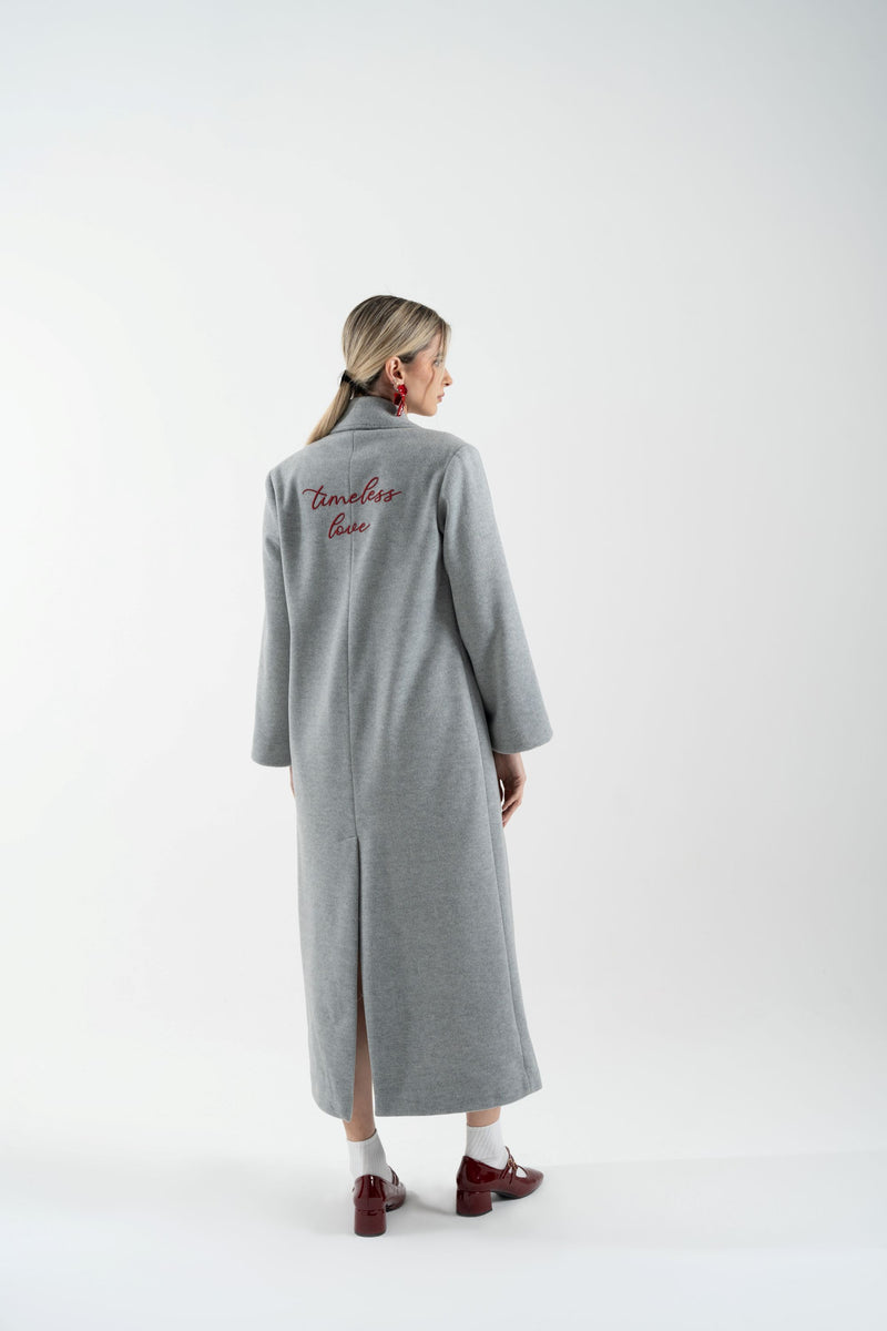 Cappotto lungo doppiopetto con ricamo