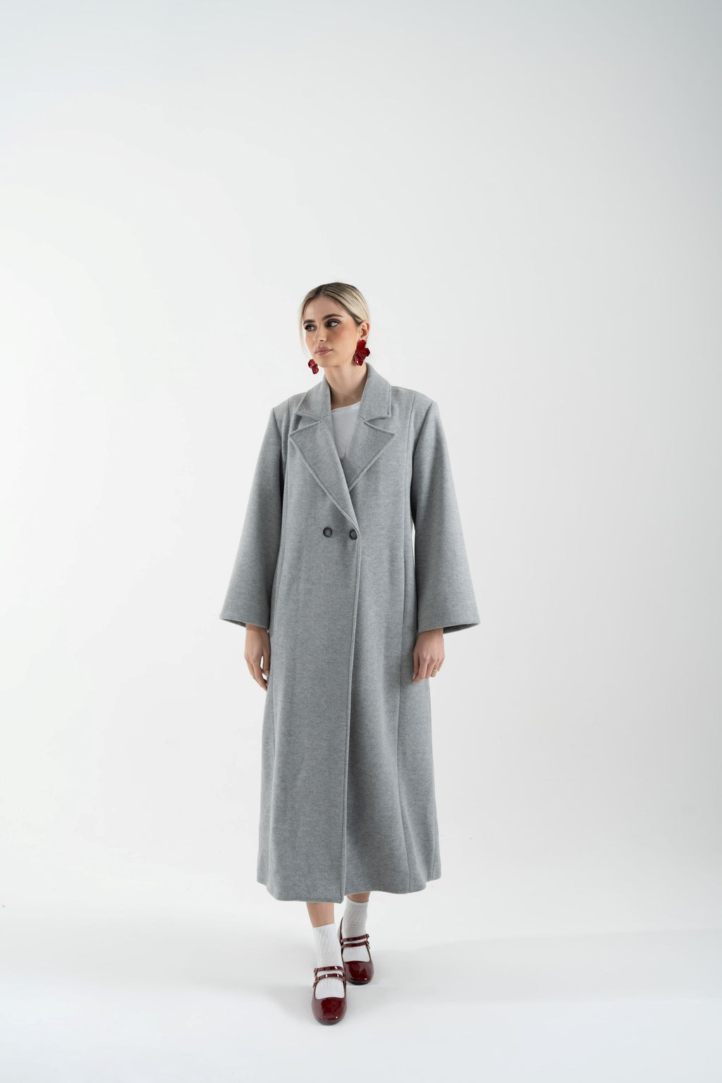 Cappotto lungo doppiopetto con ricamo