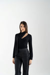 Maglia scollo V con sciarpetta e strass