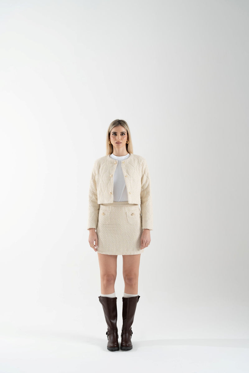 Bomber crop in tessuto tweed trapuntato