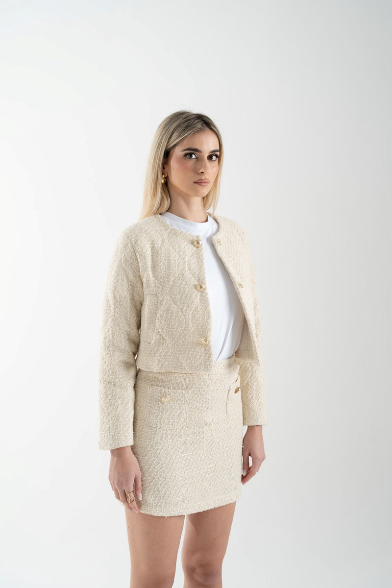 Bomber crop in tessuto tweed trapuntato