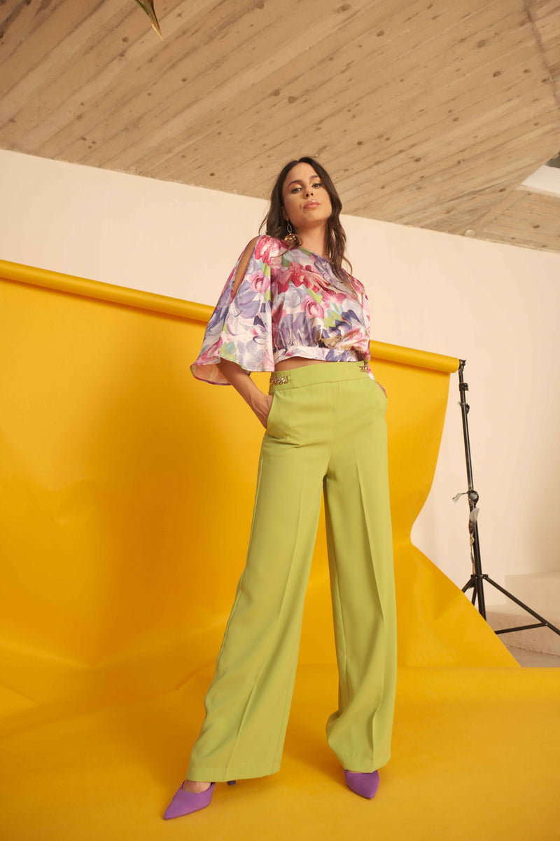 PANTALONE PALAZZO IN CADY CON FIBBIE