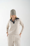 Polo in punto maglia con inserti in jeans