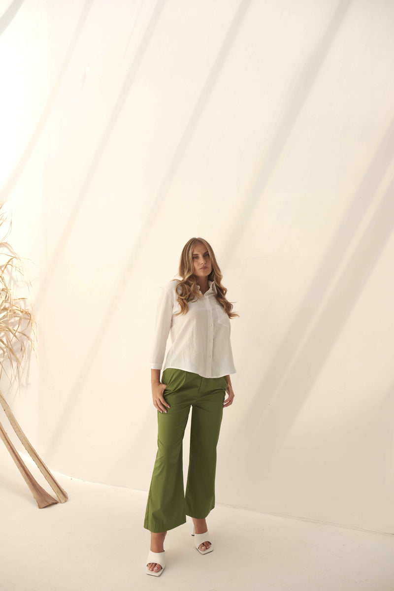 PANTALONE PALAZZO IN COTONE STRETCH CON TASCHE