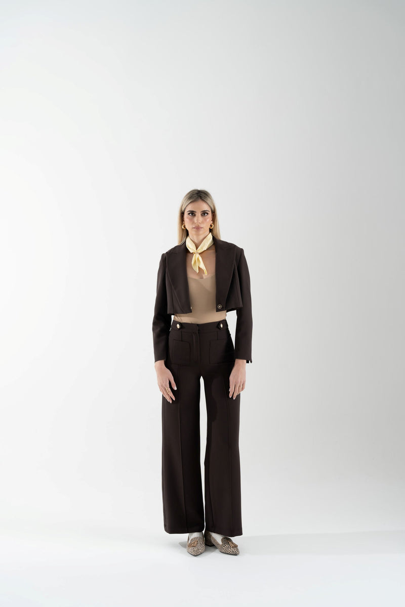 Pantalone palazzo con alette e patte