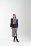 Gonna midi in jeans con inserti