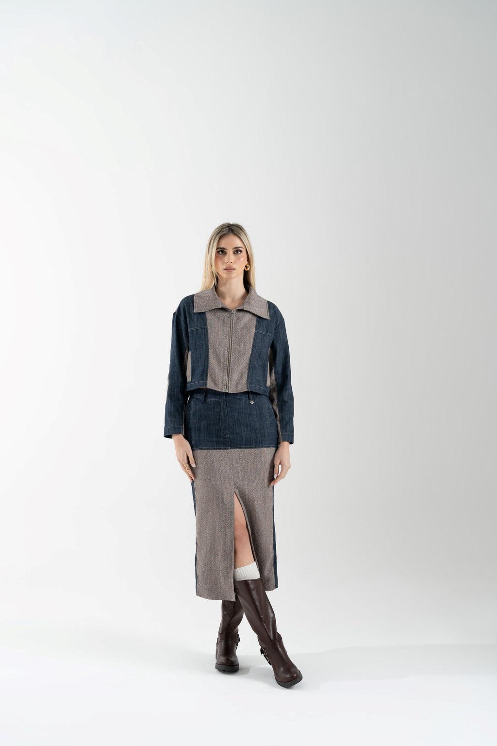 Gonna midi in jeans con inserti