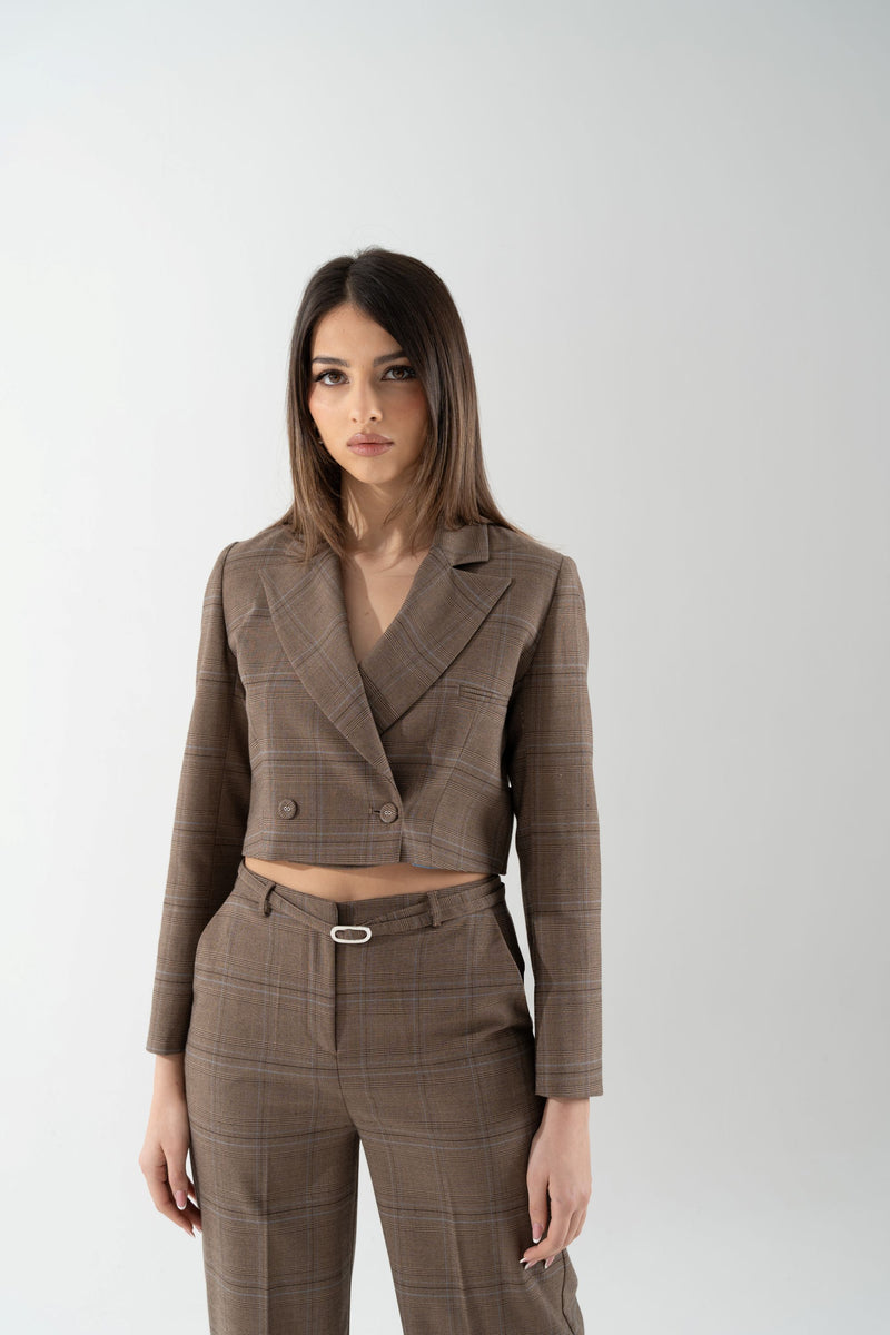 Pantalone palazzo a quadri con cinturina
