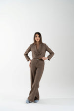 Pantalone palazzo a quadri con cinturina