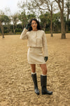 Bomber crop in tessuto tweed trapuntato