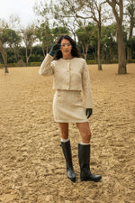Bomber crop in tessuto tweed trapuntato