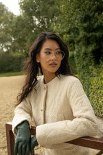 Bomber crop in tessuto tweed trapuntato