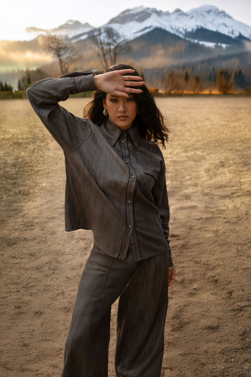 Camicia in denim effetto laminato