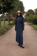 Trench denim lungo doppio petto