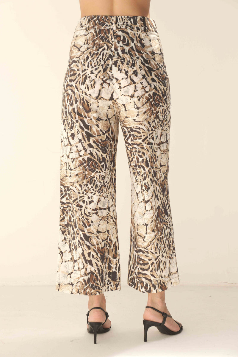 PANTALONE PALAZZO ANIMALIER IN COTONE STRETCH CON TASCHE