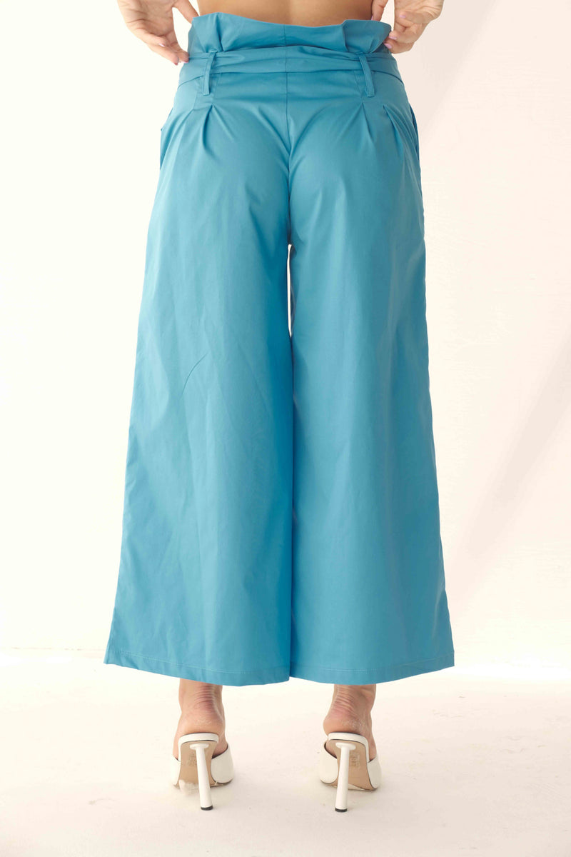 PANTALONE WIDE LEG  IN COTONE STRETCH