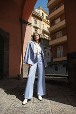 Pantalone palazzo gessato con elastico dietro