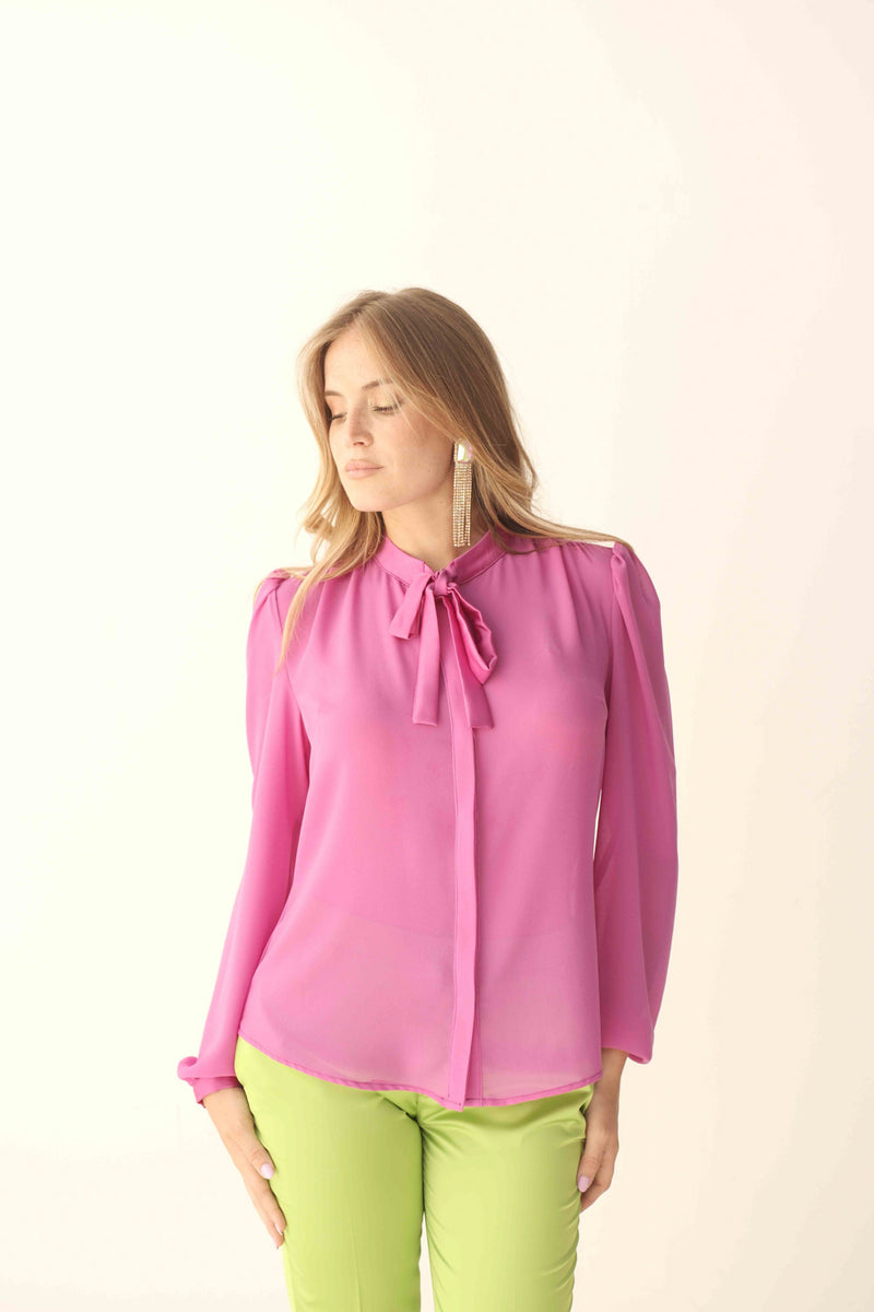 CAMICIA IN GEORGETTE CON INSERTI E ARRICCIO