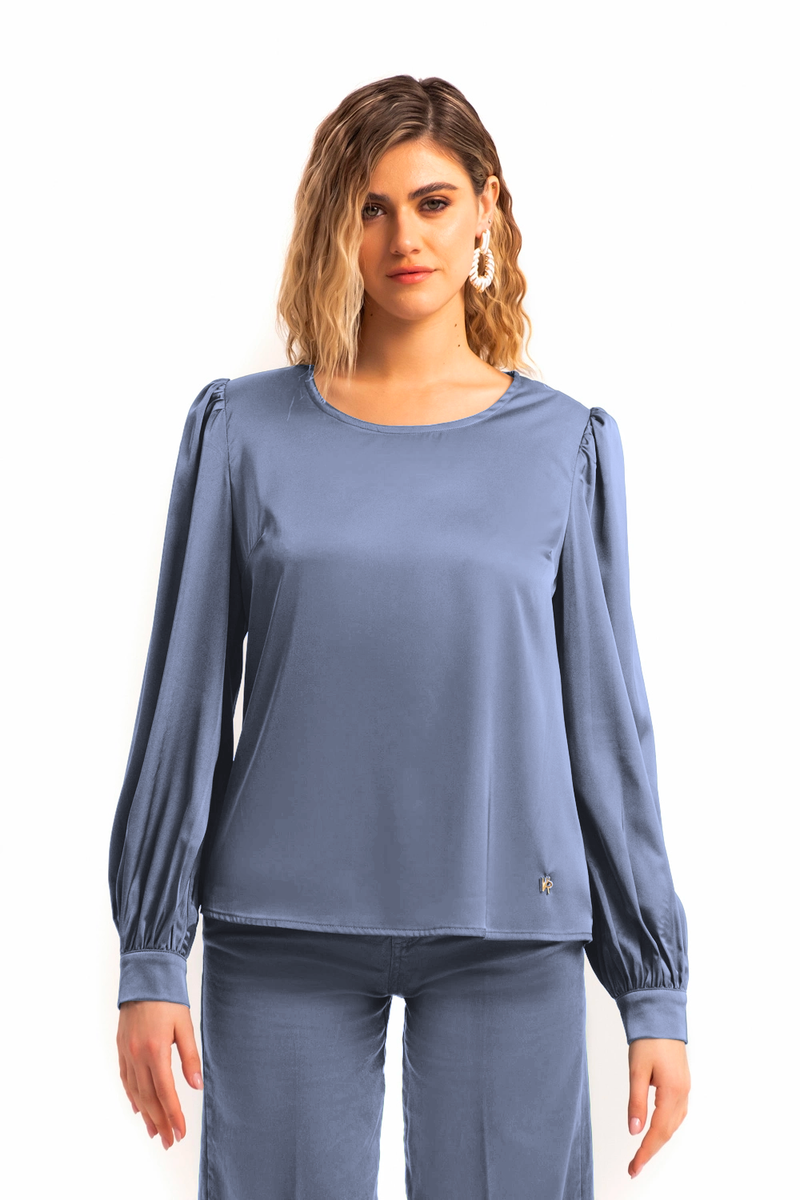 BLUSA IN RASO CON COLLO FASCETTA