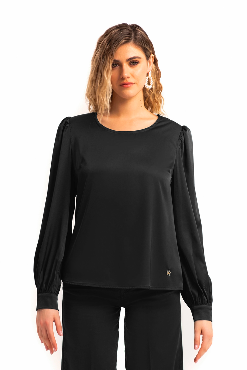 BLUSA IN RASO CON COLLO FASCETTA