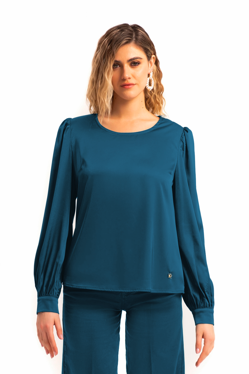 BLUSA IN RASO CON COLLO FASCETTA