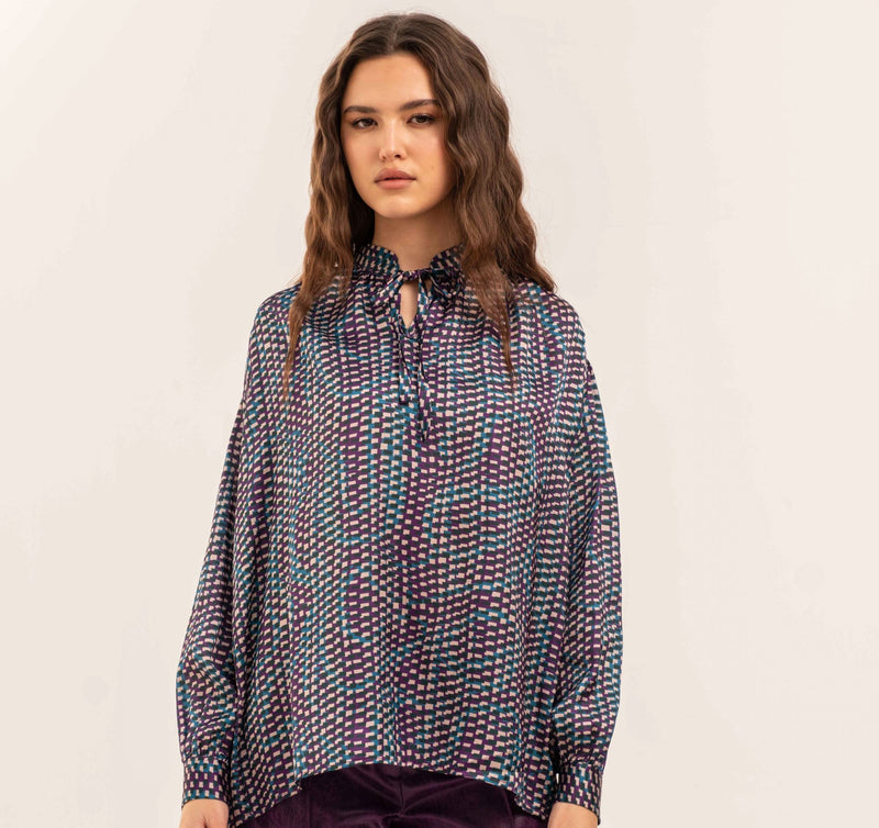 BLUSA AMPIA IN RASO STAMPA GEOMETRICA