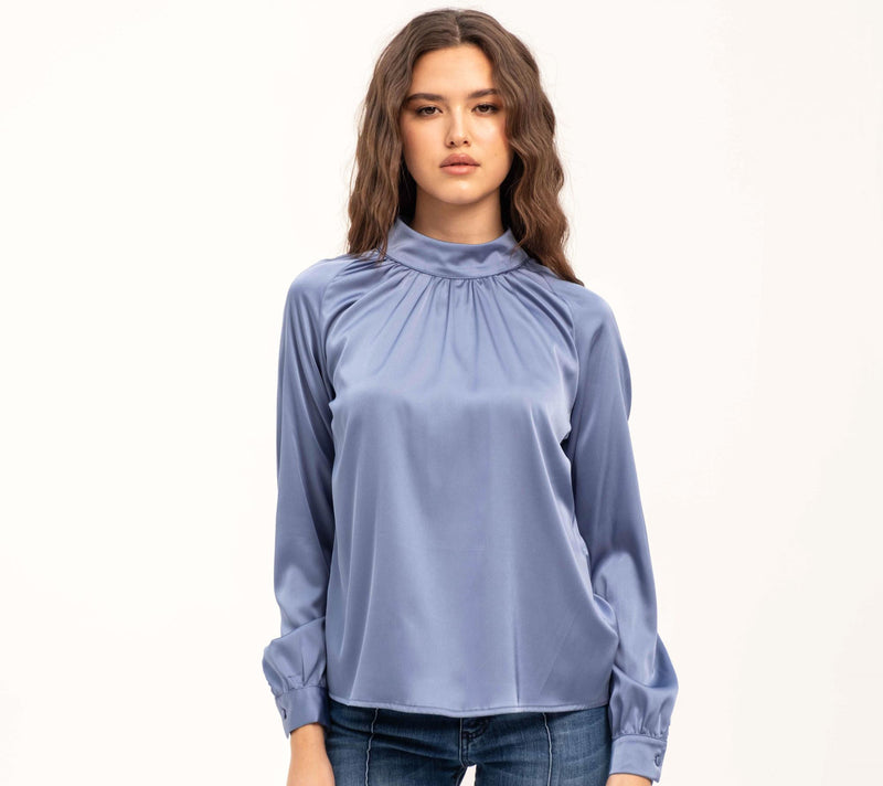 BLUSA IN RASO CON COLLO A FASCETTA