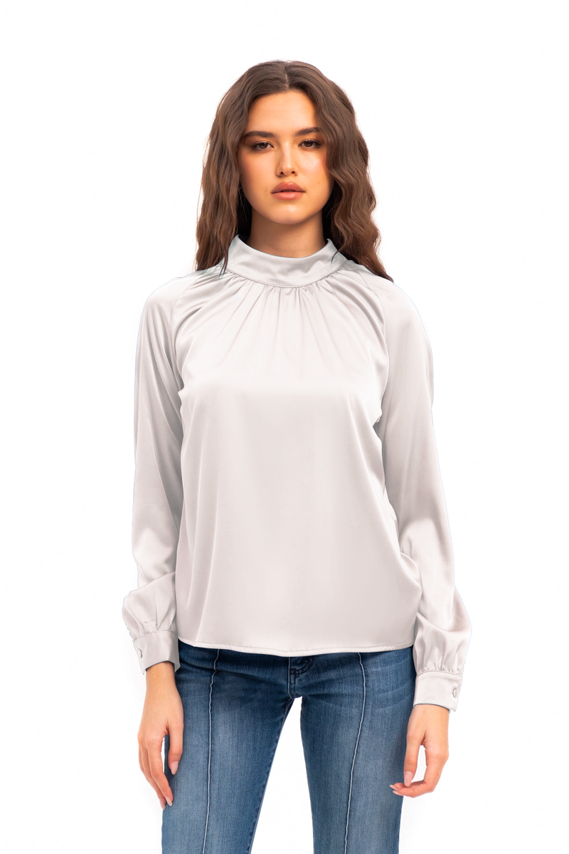 BLUSA IN RASO CON COLLO A FASCETTA