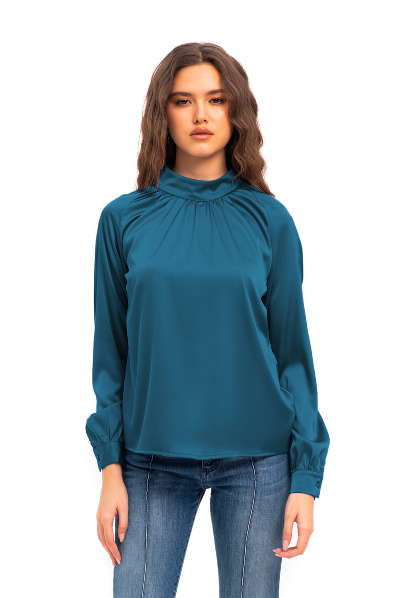 BLUSA IN RASO CON COLLO A FASCETTA