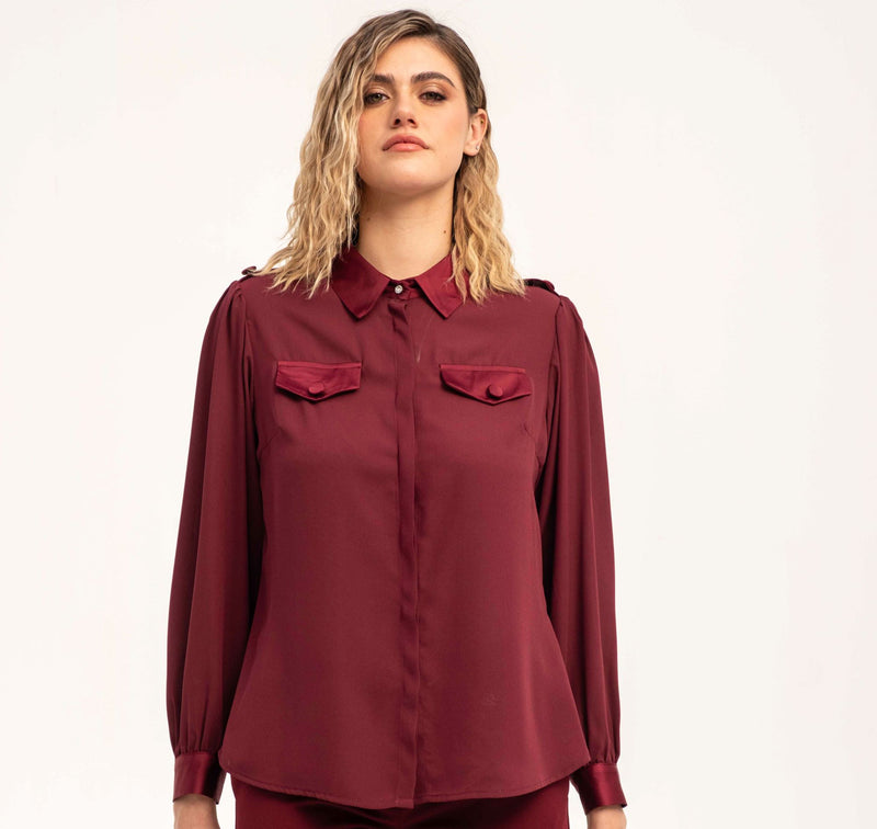 CAMICIA IN CHIFFON CON INSERTI IN RASO