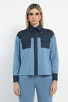 Camicia over in punto maglia con inserti in jeans