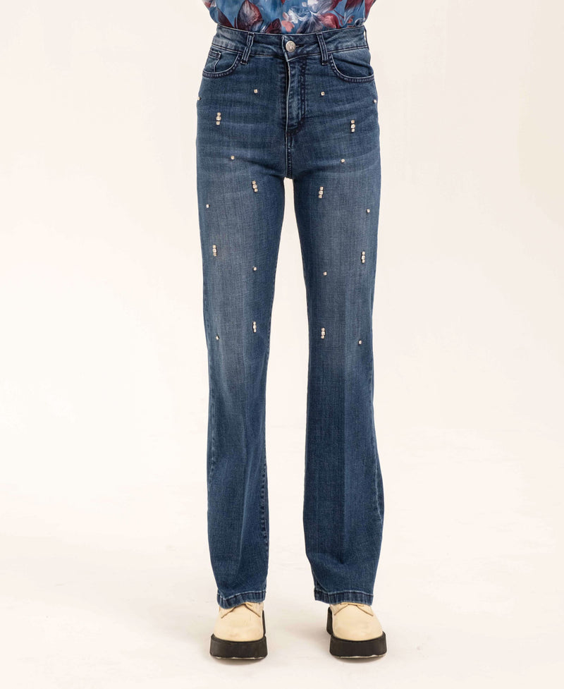 JEANS LINEA DRITTA CON PERLE E STRASS