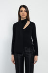 Maglia scollo V con sciarpetta e strass