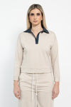 Polo in punto maglia con inserti in jeans