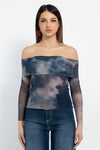 Maglia in rete fantasia con scollo bardot