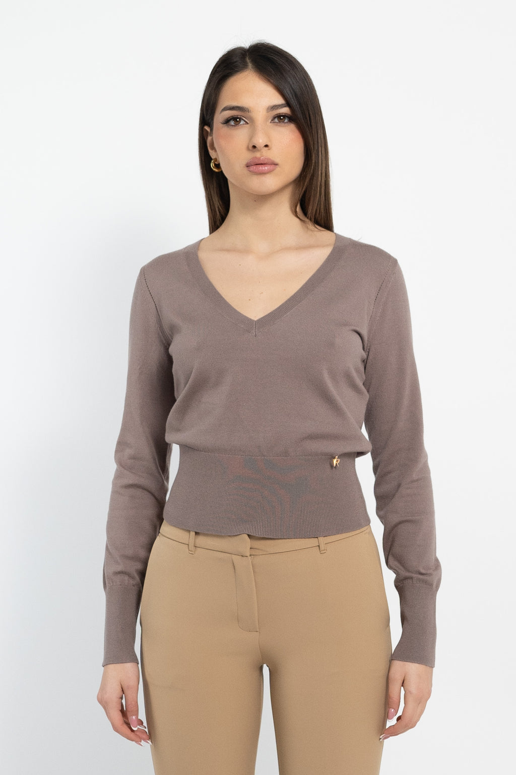 Maglia scollo a V con punto traforato