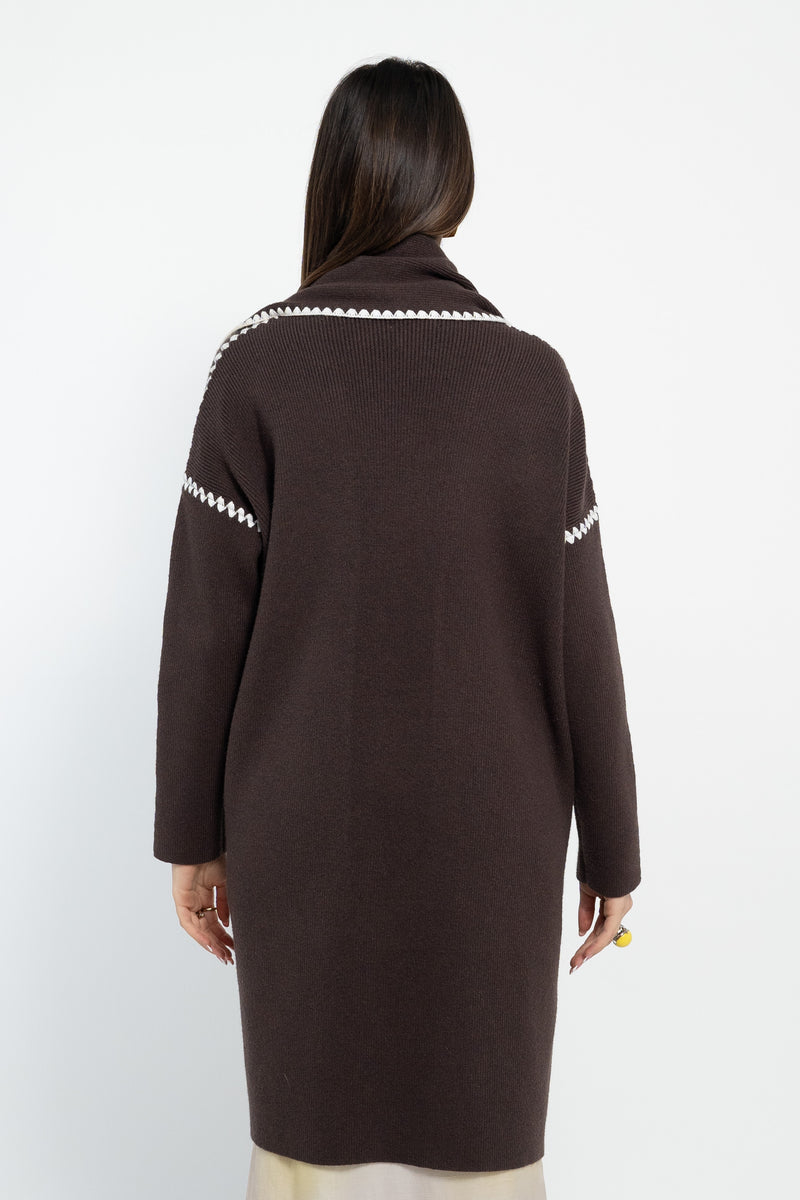 Cardigan con sciarpetta con punto ricamo