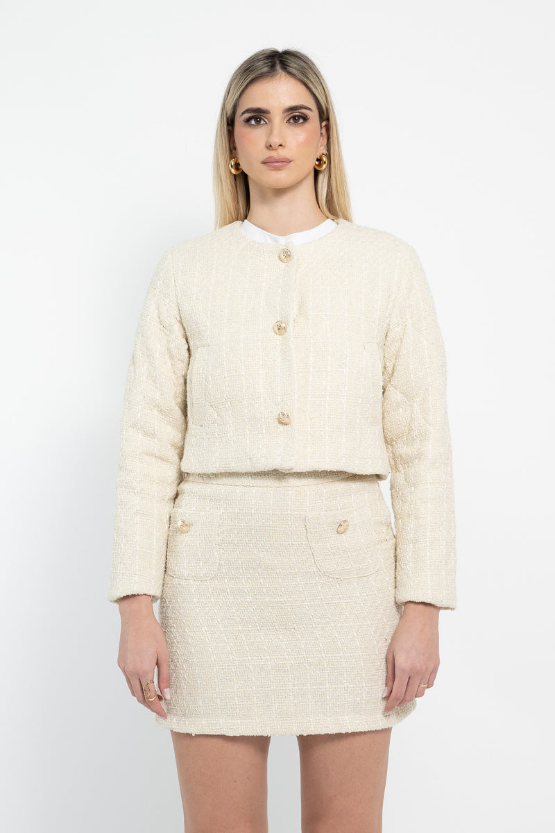 Bomber crop in tessuto tweed trapuntato
