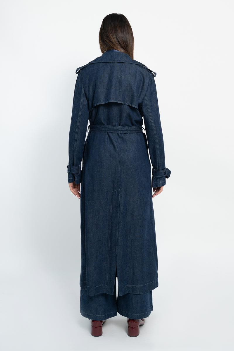 Trench denim lungo doppio petto