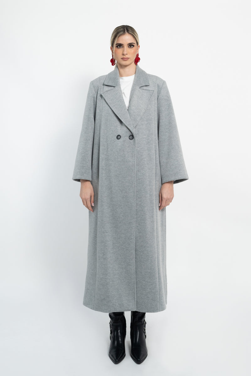 Cappotto lungo doppiopetto con ricamo