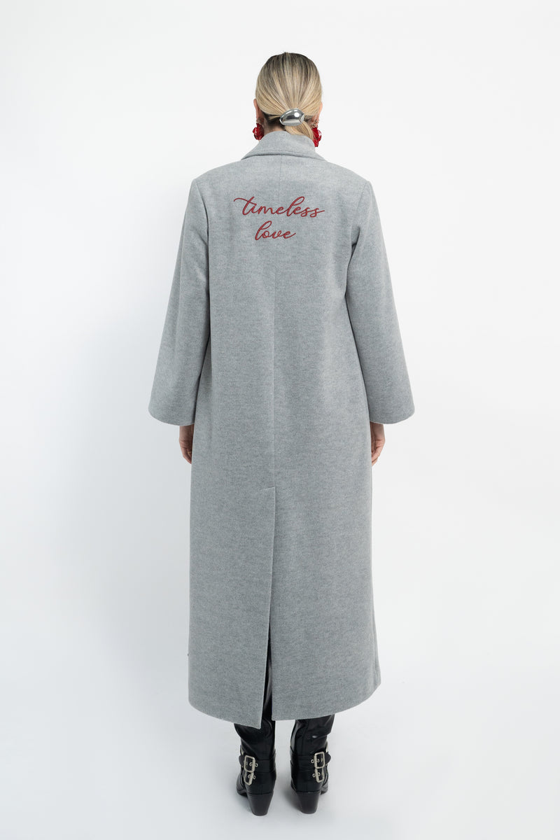 Cappotto lungo doppiopetto con ricamo
