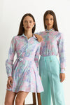 Camicia in fantasia floreale con collo coreana