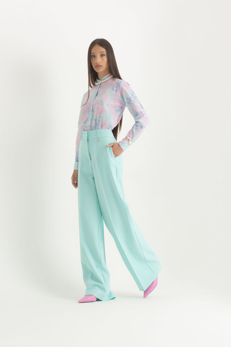 Camicia in fantasia floreale con collo coreana