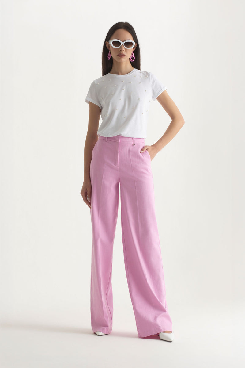 Pantalone palazzo in tessuto effetto jeans