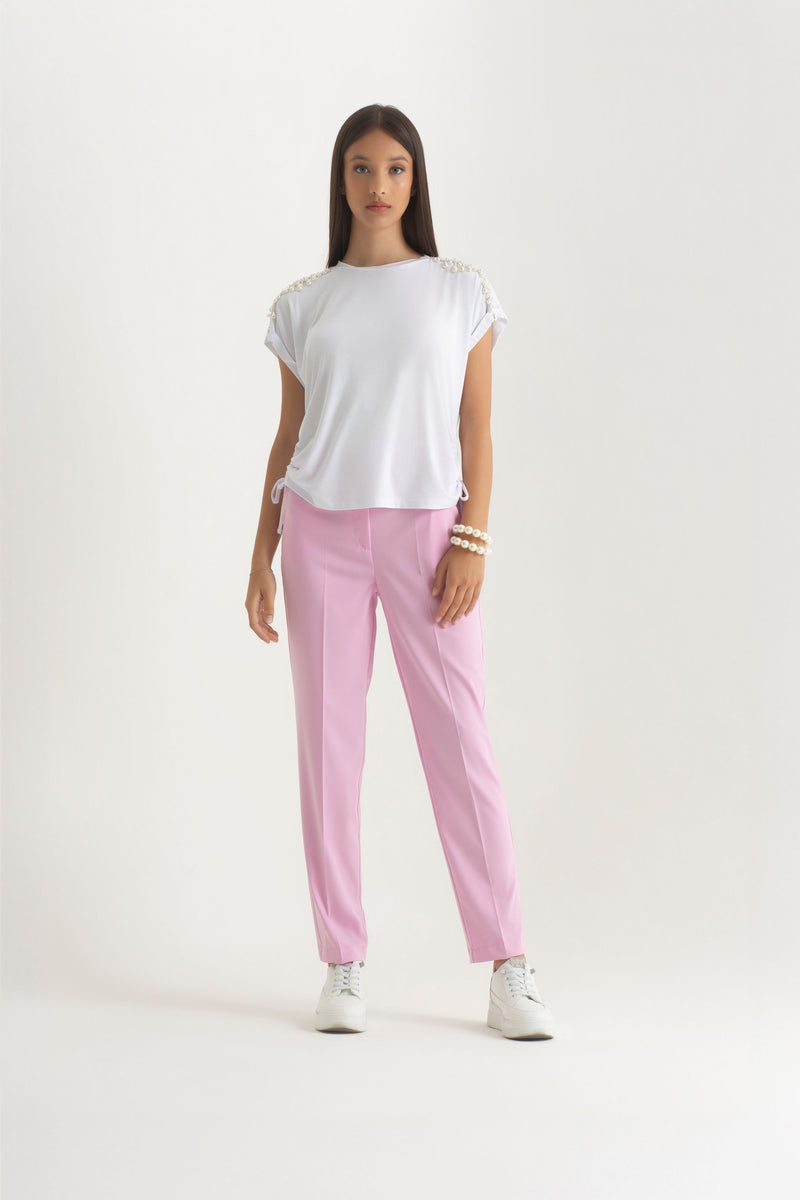 Pantalone con tasca america ed elastico dietro
